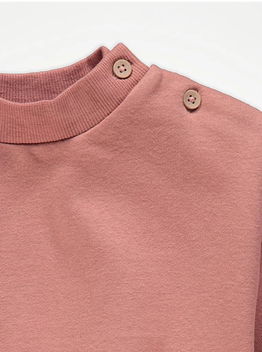 "George at Asda Baby Girls' Dusky Pink Button Shoulder Sweatshirt | Soft Cotton Pullover"
