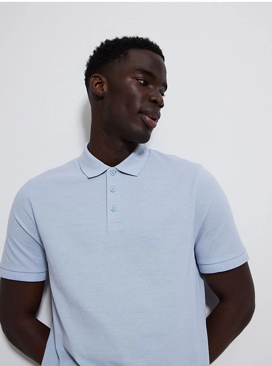"George at Asda Men's Light Blue Marl Polo Shirt – Comfort Fit & Stylish Design"