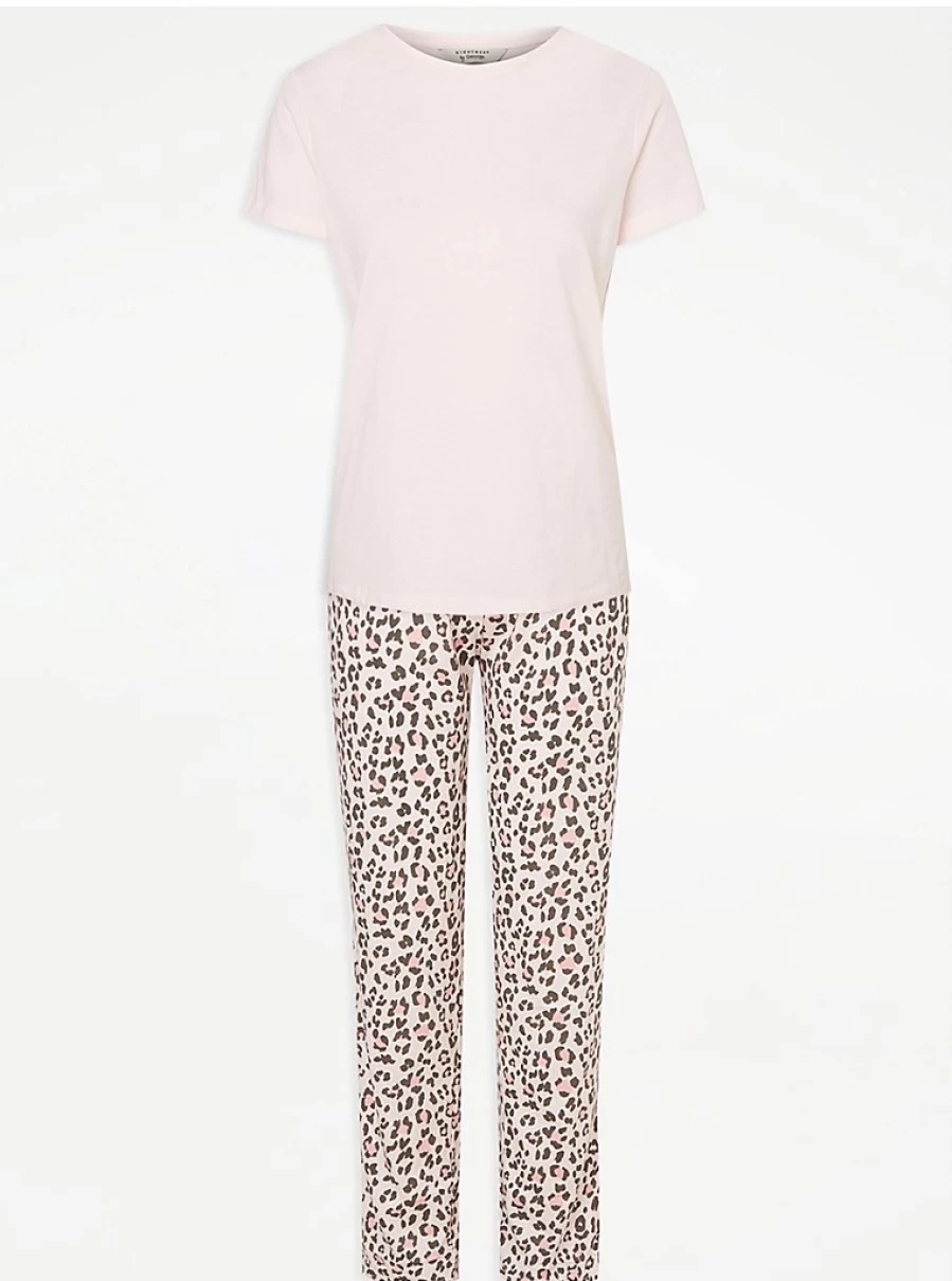 "George at Asda Women's Pink Animal Print Pyjama Set - Comfortable Lingerie & Sleepwear Gift"