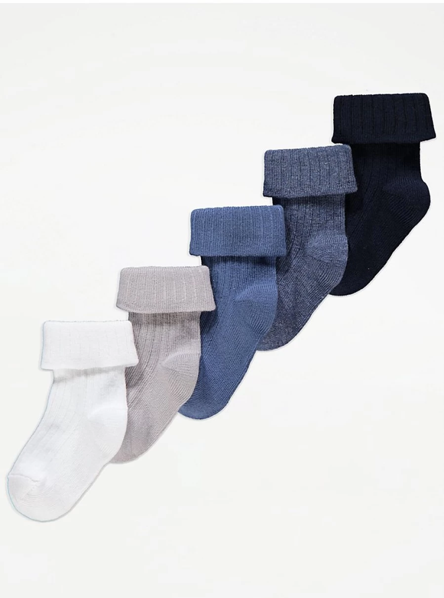 "George at Asda Baby Ribbed Folded Top Socks 5-Pack | Soft & Comfortable Infant Socks"