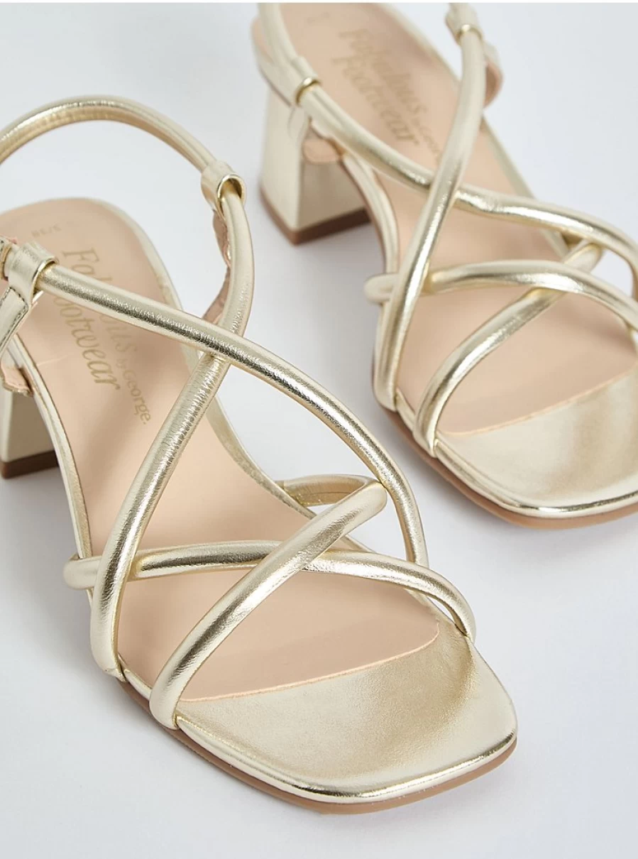 George at Asda Women's Gold Shimmer Block Heel Sandals – Comfortable & Stylish Summer Footwear