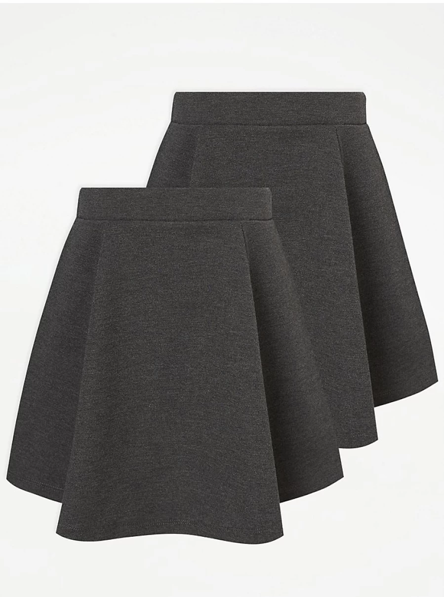 "George at Asda Girls' Grey Plus Size Skater Skirt 2-Pack for School | Comfort Fit & Stylish"