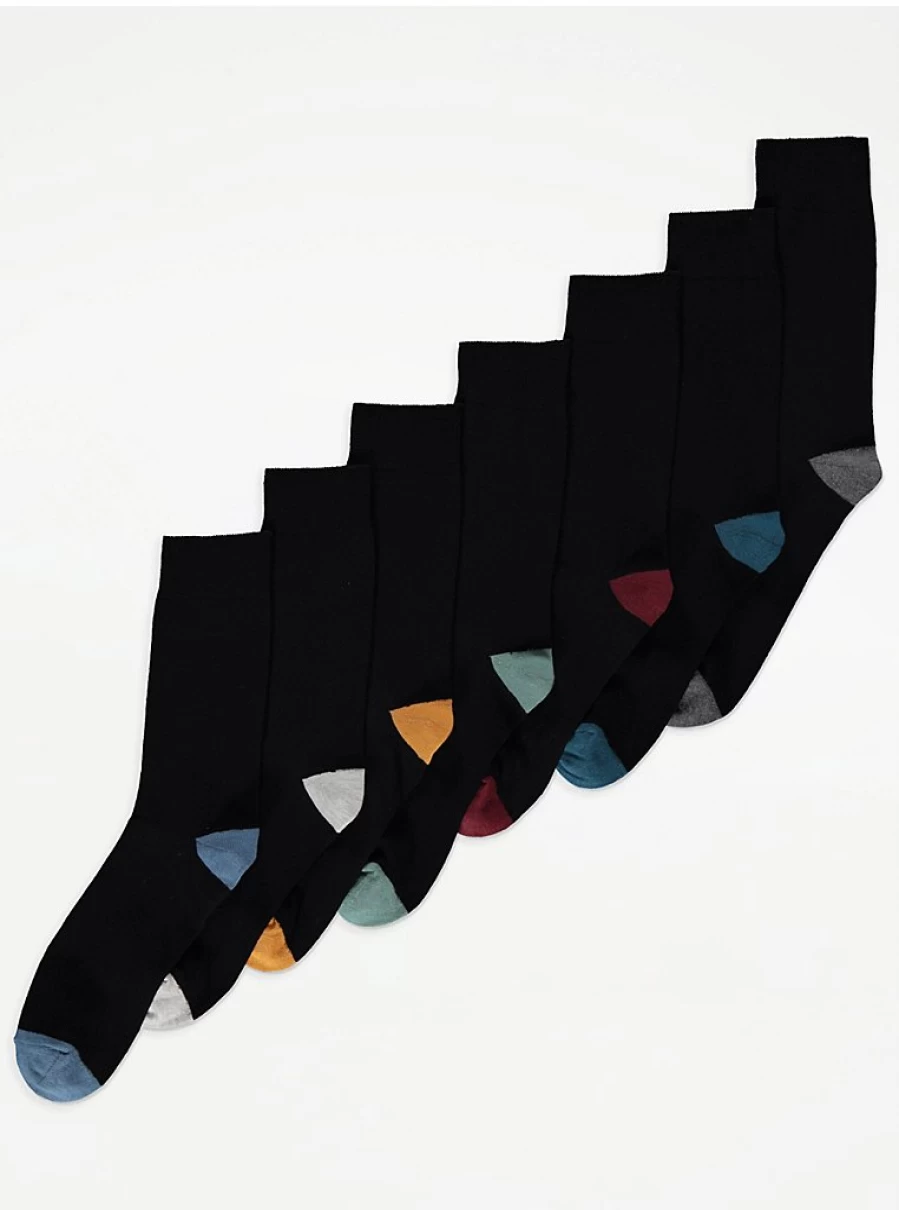 George at Asda Boys' Black Ankle Socks 7-Pack - Breathable & Comfortable Feel Fresh Crew Socks