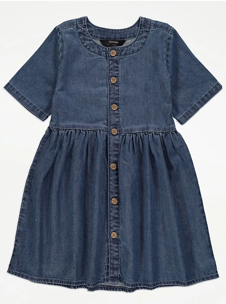 "George at Asda Girls' Dark Wash Denim Button-Up Dress | Kids' Fashion Review"