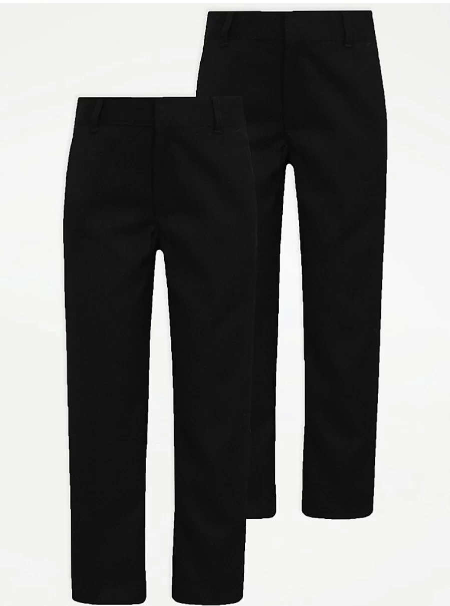 "George at Asda Boys' Black School Trousers 2-Pack – Regular Fit Long Length"