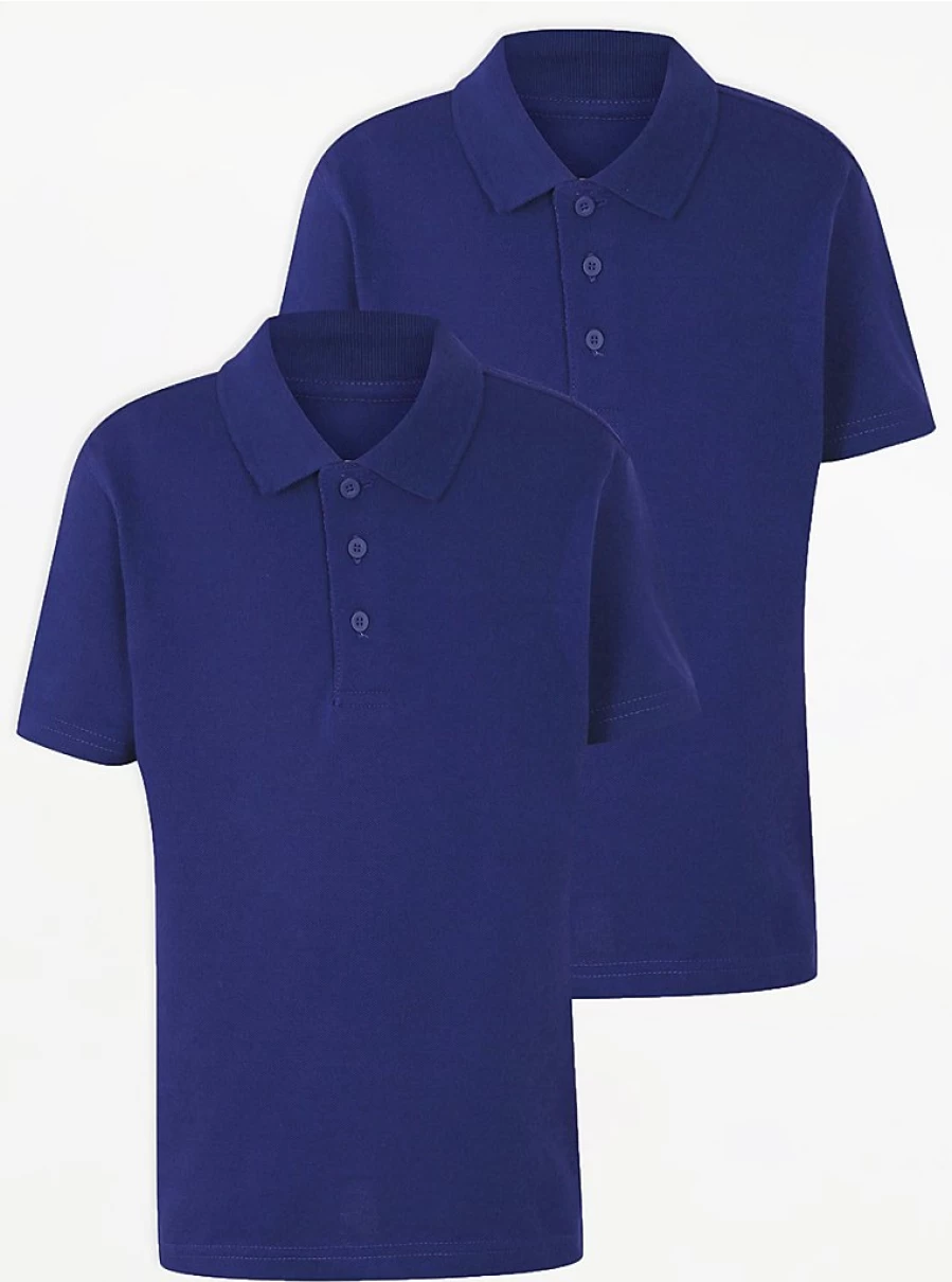 "George at Asda Cobalt Blue Short Sleeve Polo Shirts 2-Pack for School Uniforms"