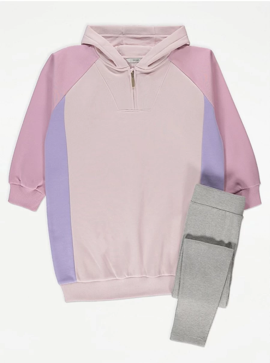 "George at Asda Kids Pink Colour Block Hoodie & Ribbed Leggings Set - Outfit Review"