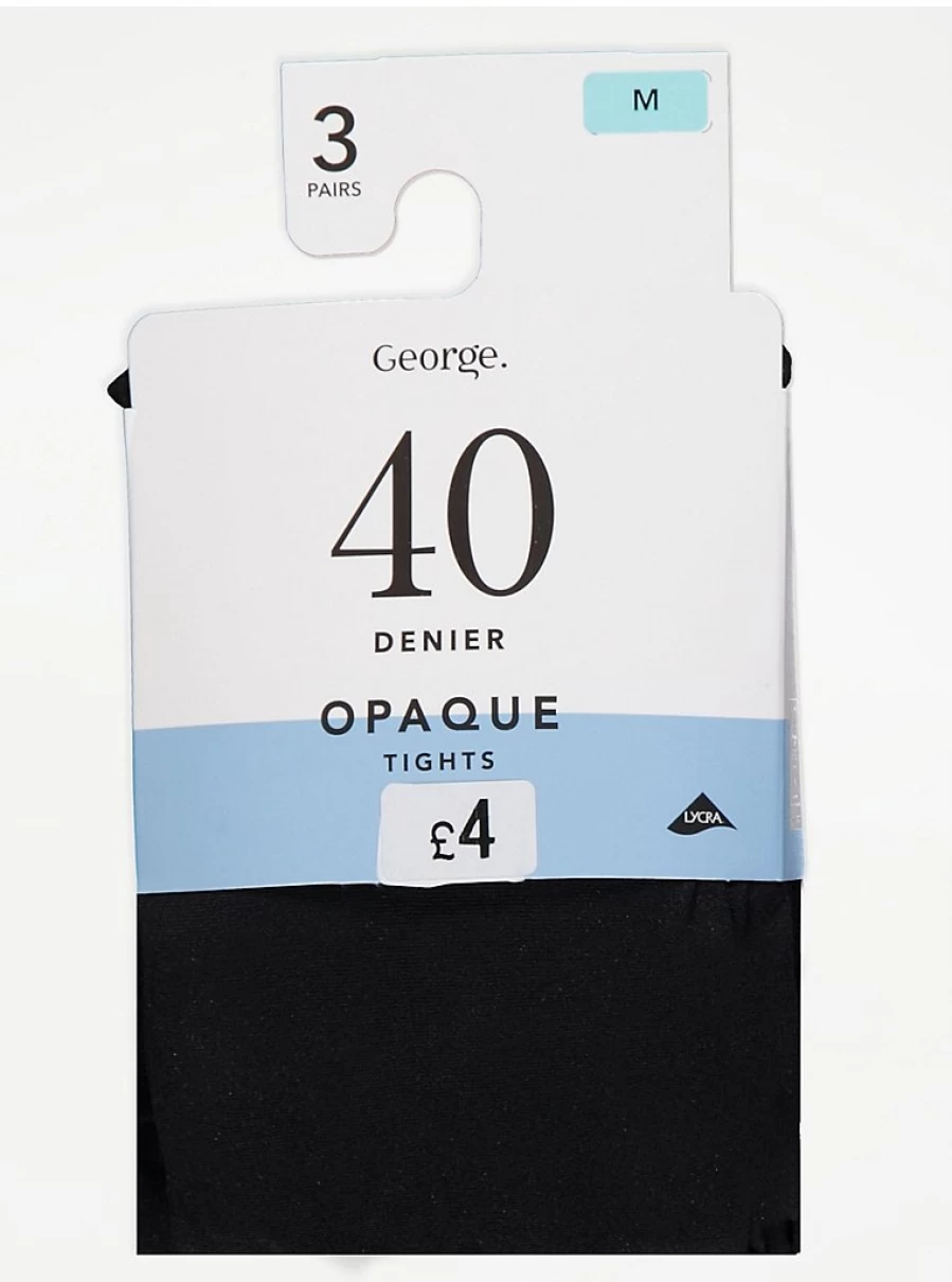 George at Asda Black 40 Denier Opaque Tights 3 Pack - Women's Lingerie & Hosiery Essentials