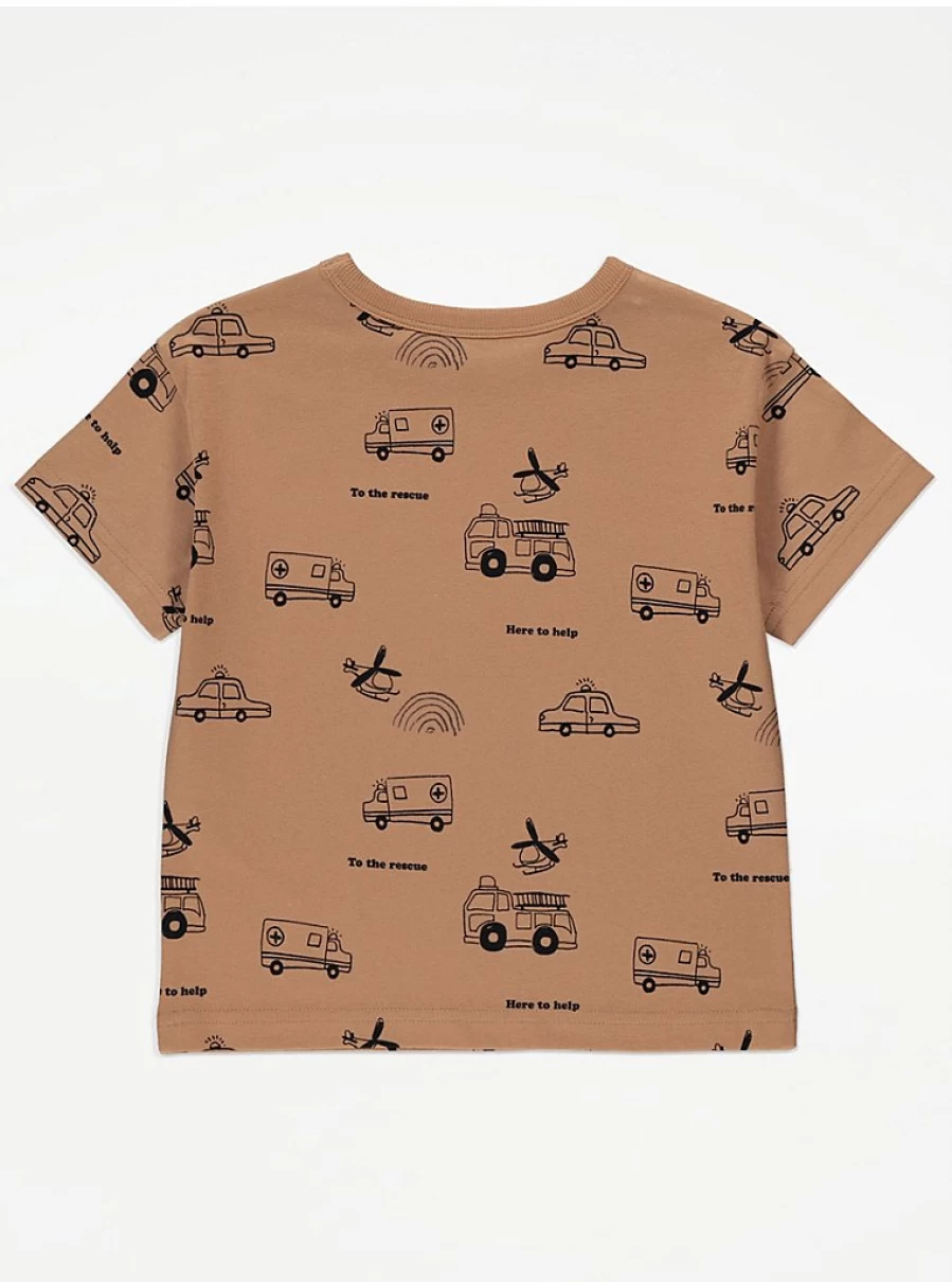 "George at Asda Boys' Tan Emergency Vehicle Printed T-Shirt & Shorts Set - Kids' Outfit Review"