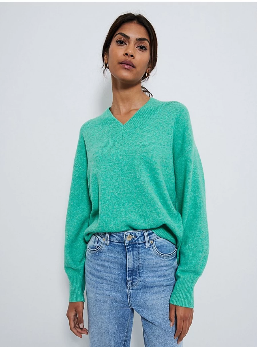 Women's Green V-Neck Knitted Jumper | George at Asda | Soft & Stylish Pullover
