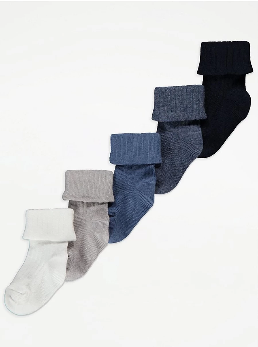 "George at Asda Baby Blue Ribbed Socks 5-Pack – Soft Comfort & Durability"