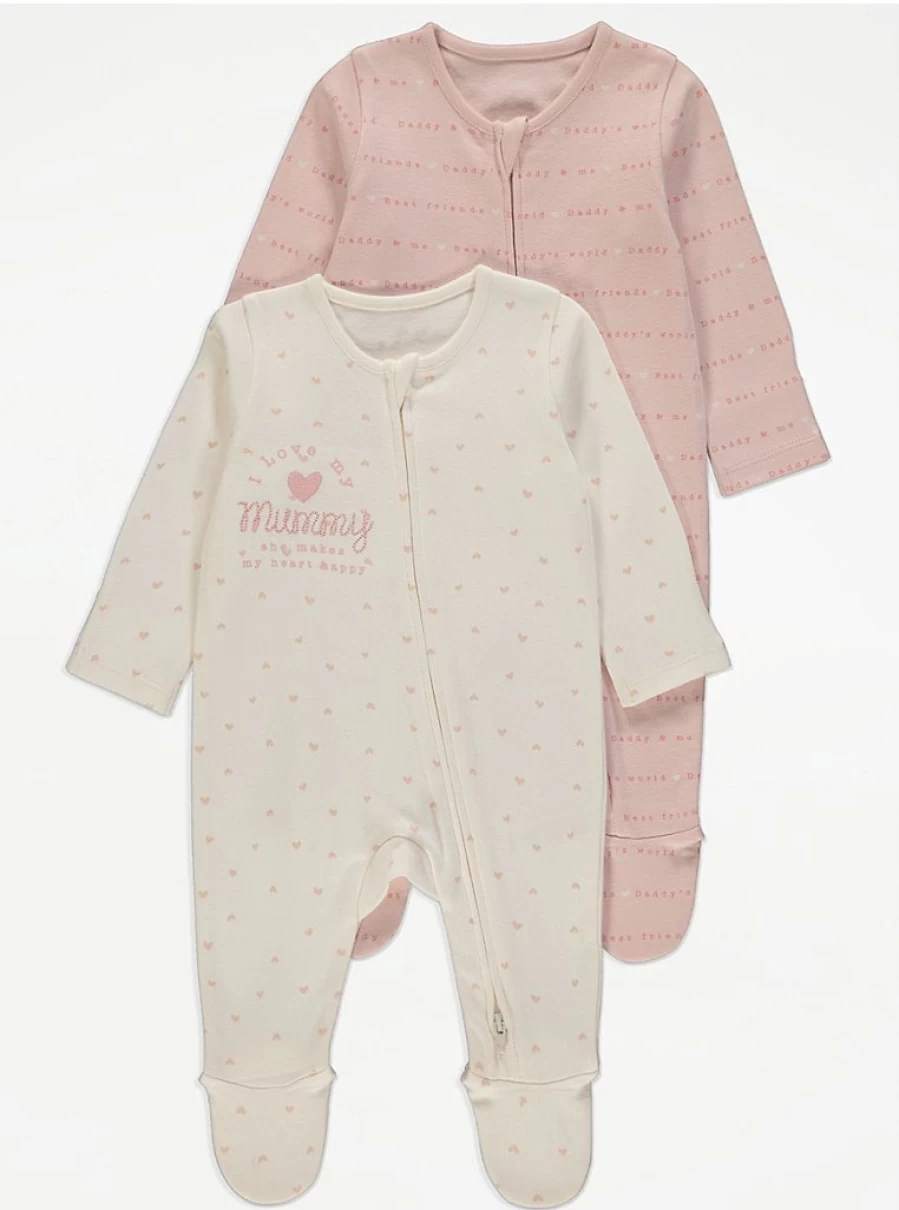 "George at Asda Baby 2-Pack 'I Love My Mummy' Two-Way Zip Sleepsuits Review"