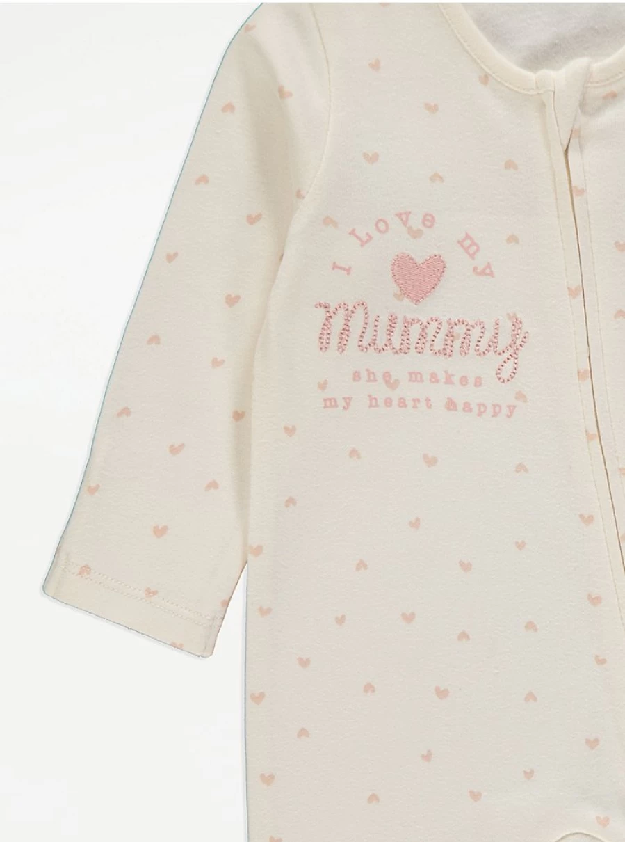 "George at Asda Baby Lilac Floral 'I Love Mummy' Sleepsuit – Soft & Comfortable Infant Romper"