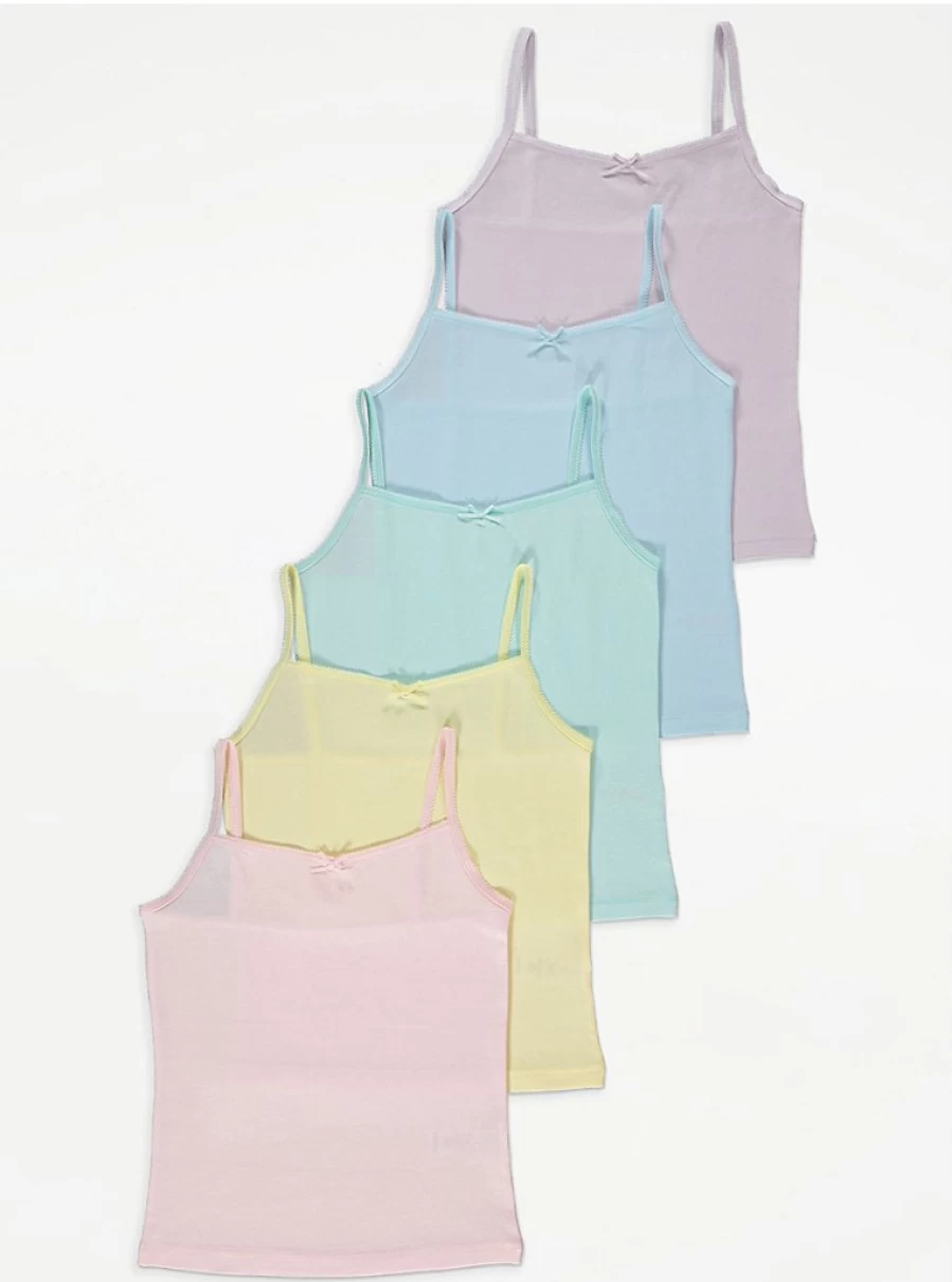 "George at Asda Kids Pastel Cami Vests 5-Pack | Soft Summer Tank Tops for Girls & Boys"