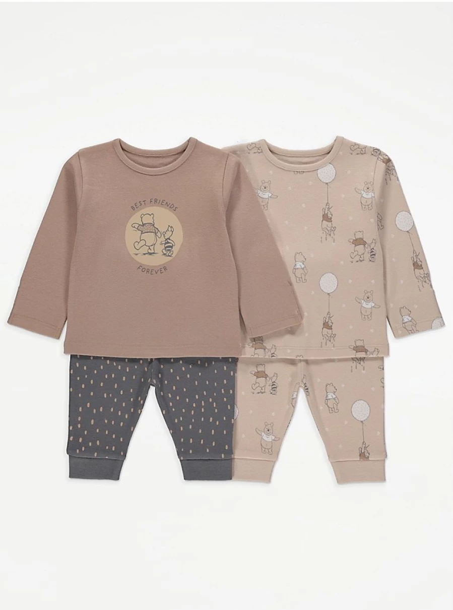George at Asda Baby Winnie The Pooh 2-Pack Neutral Pyjamas | Soft Disney Sleepwear for Infants