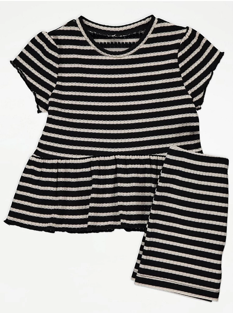 Girls' Striped Stretch Knit Empire Top and Shorts Outfit Set by George at Asda