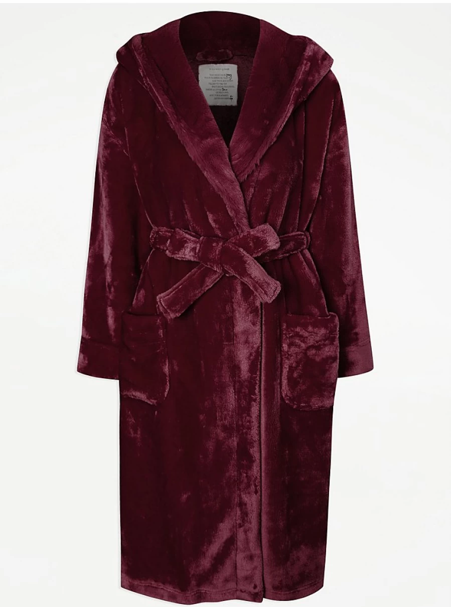 Luxurious Burgundy Plush Dressing Gown by George at Asda | Soft Lingerie Robe Review