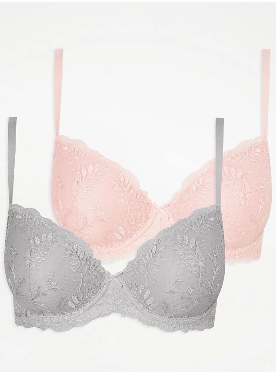 "George at Asda Women's Embroidered Lace T-Shirt Bra 2-Pack | Comfortable Lingerie Set Review"