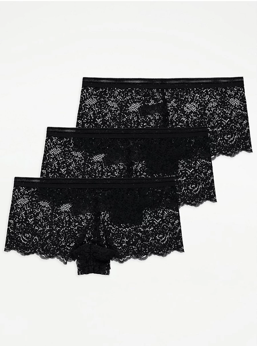 "George at Asda Black Lace Short Knickers 3-Pack | Women's Lingerie Set | Comfortable & Stylish"