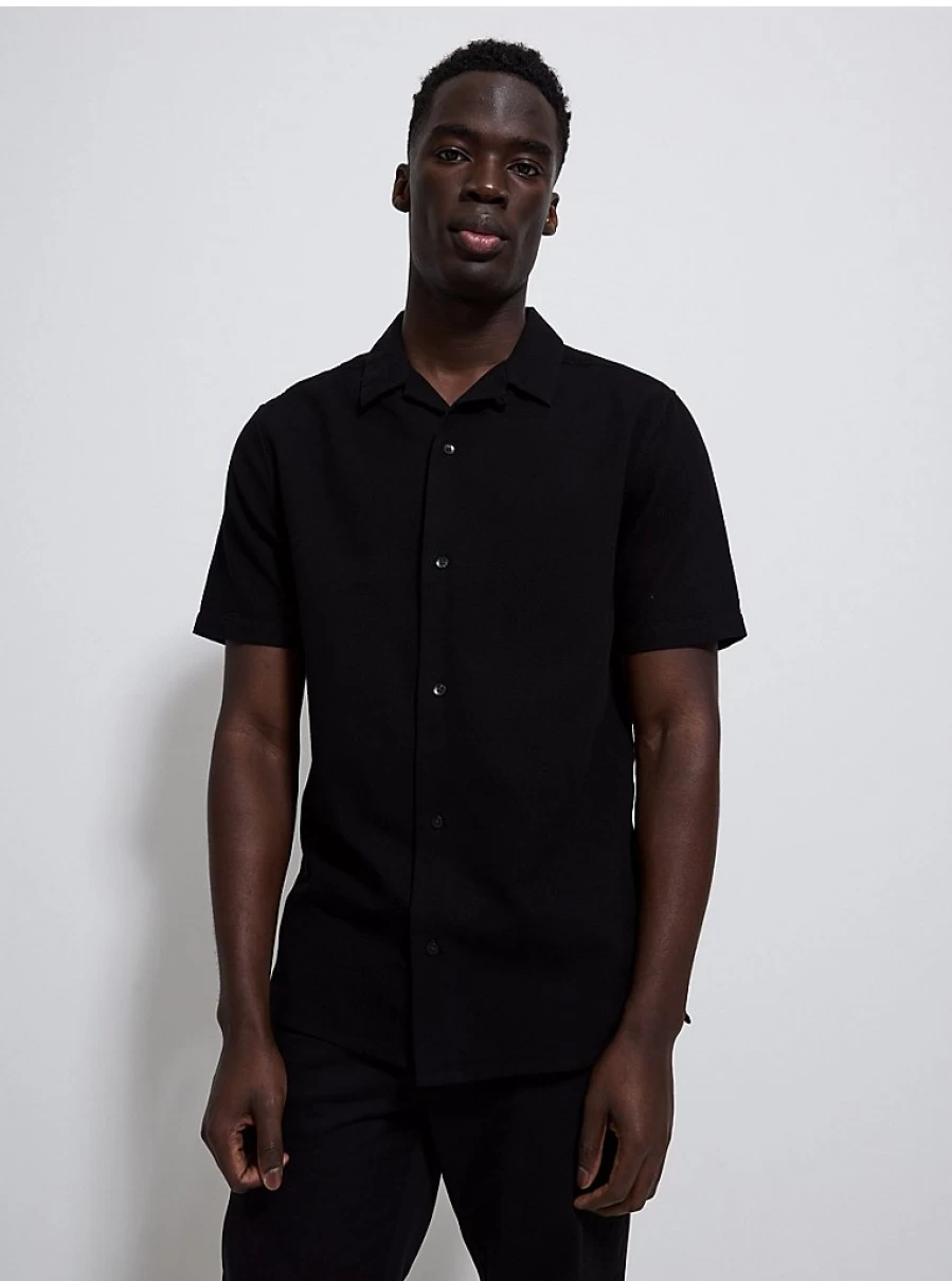 "George at Asda Men's Black Waffle Texture Short Sleeve Shirt – Comfort & Style"