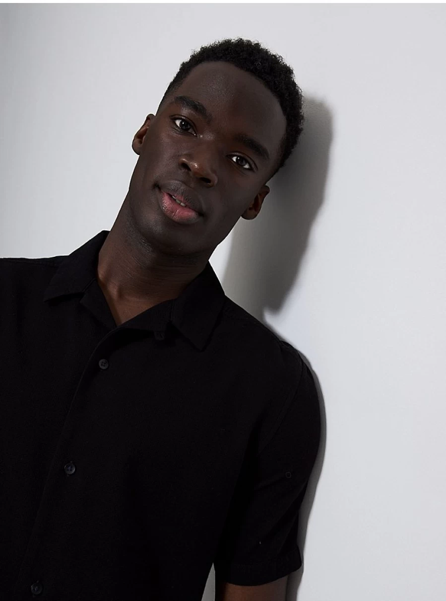"George at Asda Men's Black Waffle Texture Short Sleeve Shirt – Comfort & Style"