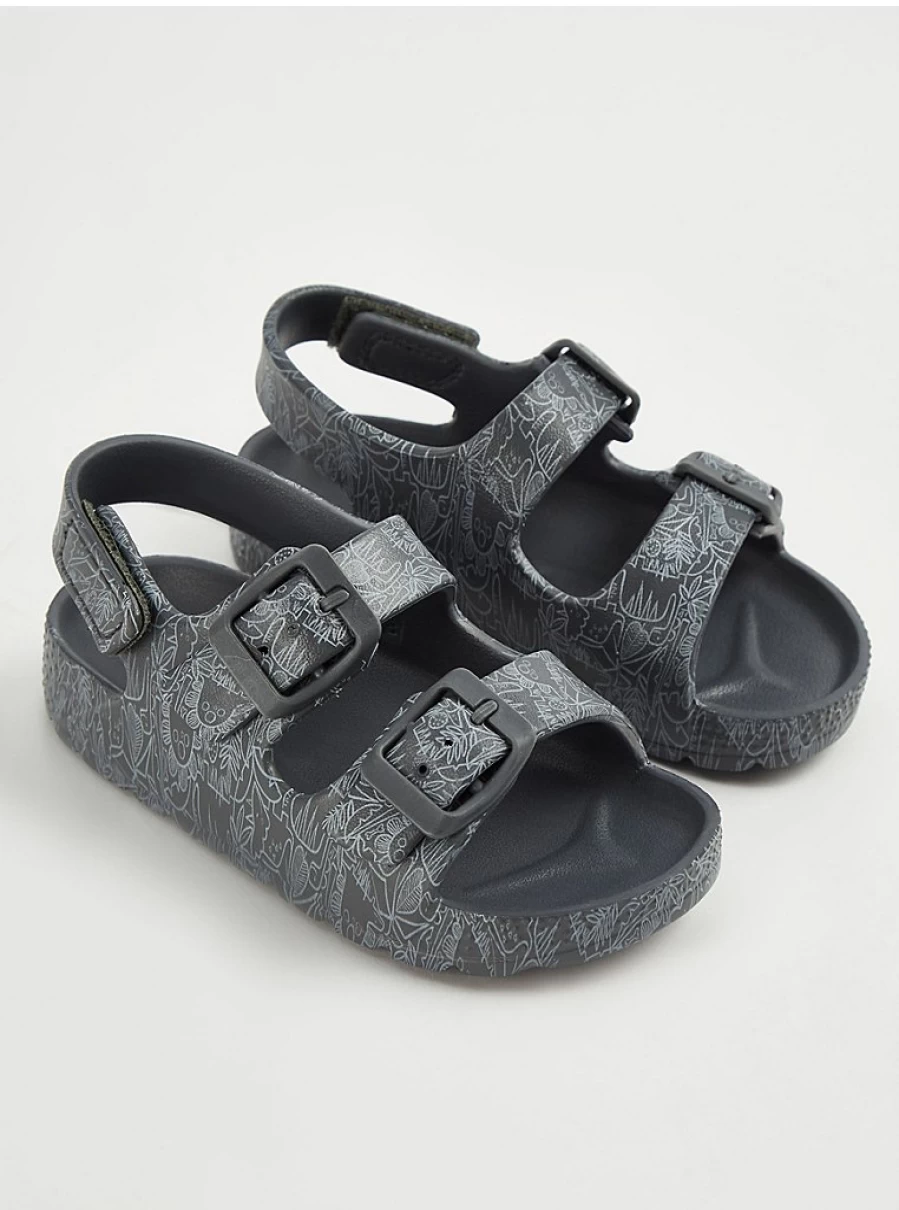 George at Asda Boys' Grey Double Buckle Sandals with Pattern - Kids' Comfortable Strap Shoes