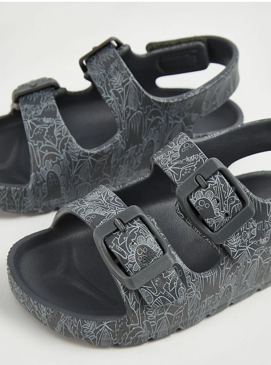 George at Asda Boys' Grey Double Buckle Sandals with Pattern - Kids' Comfortable Strap Shoes