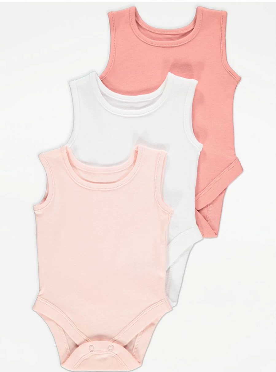 "George at Asda Baby Girls' Pink Sleeveless Bodysuits 3-Pack | Soft Cotton Infant Onesies"
