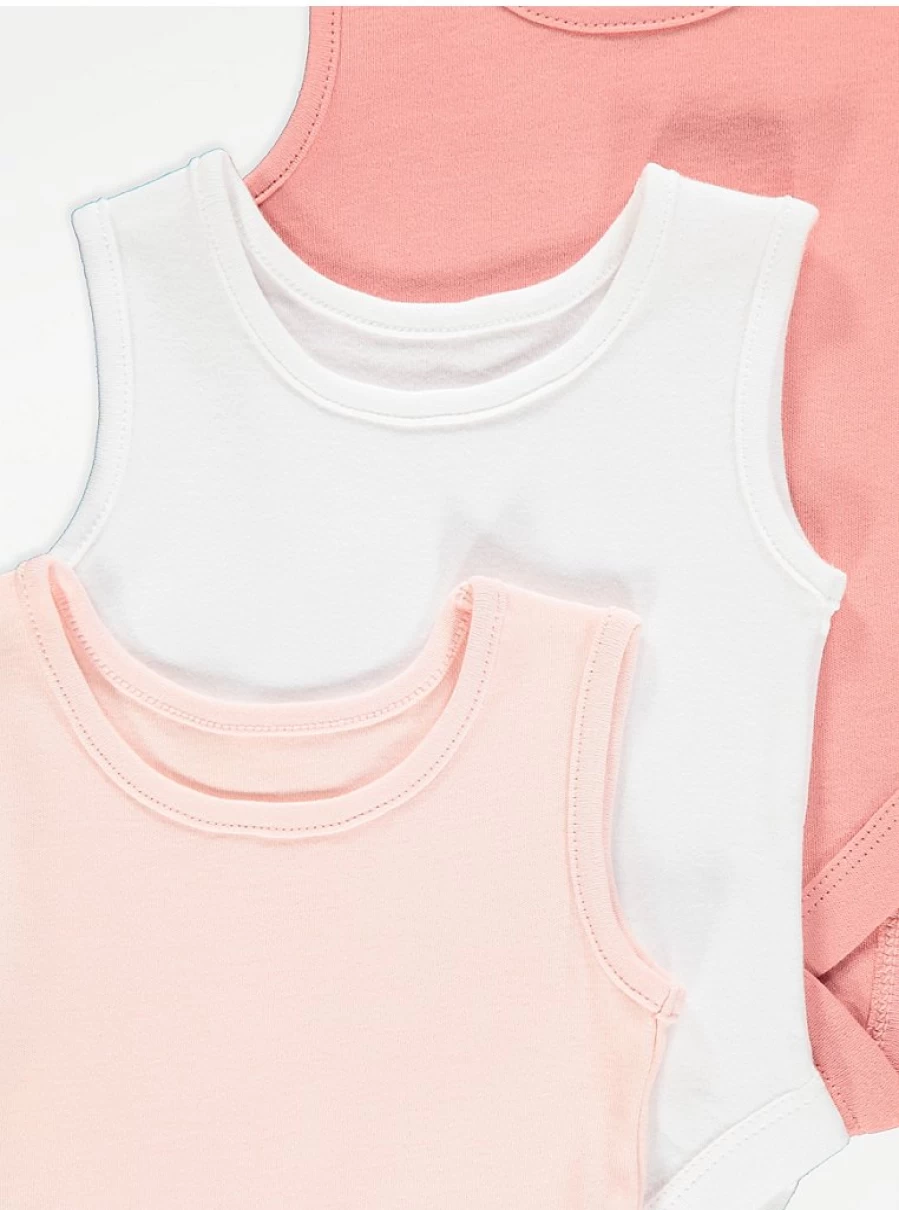 "George at Asda Baby Girls' Pink Sleeveless Bodysuits 3-Pack | Soft Cotton Infant Onesies"