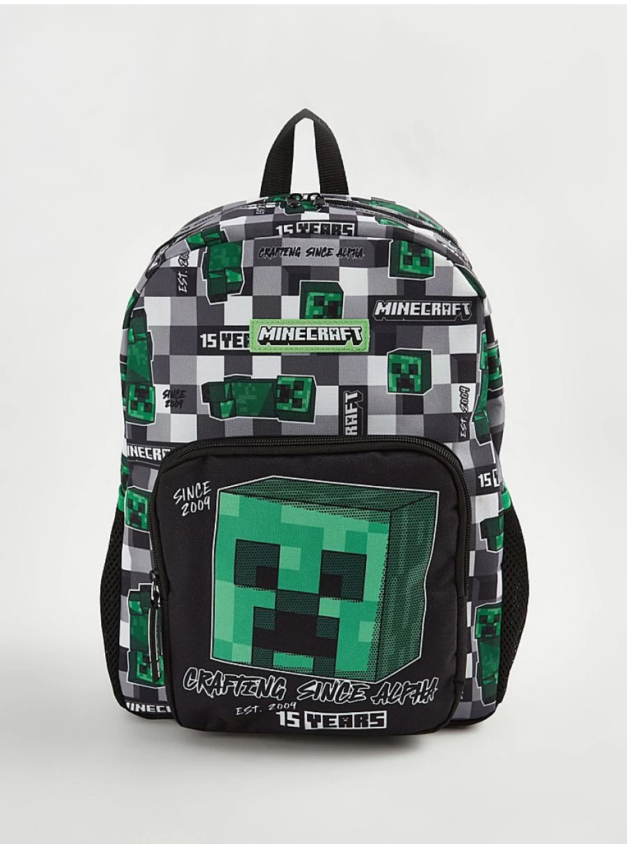 George at Asda Boys Minecraft Checked Backpack - Kids School Rucksack with Character Design