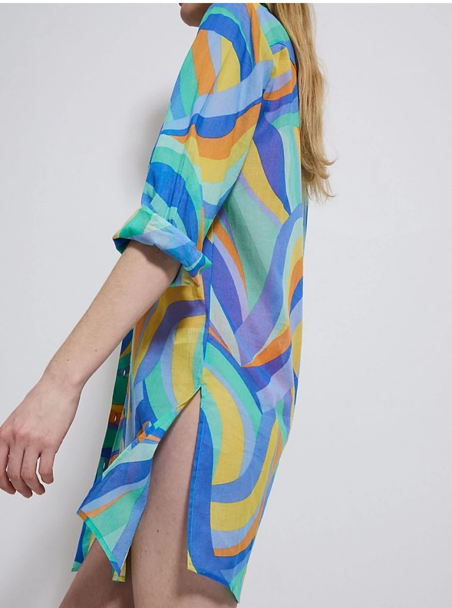 "George at Asda Women's Blue Abstract Lightweight Cotton Beach Shirt – Comfortable & Stylish Summer Top"