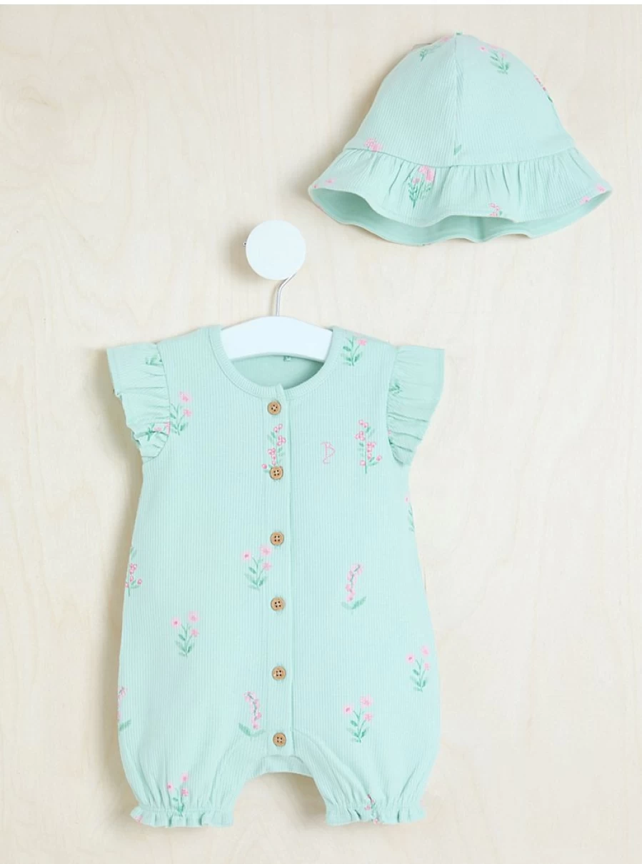 "George at Asda Baby Green Floral Romper and Hat Set – Billie Faiers Ribbed Outfit Review"
