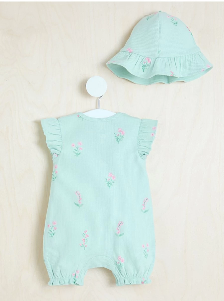 "George at Asda Baby Green Floral Romper and Hat Set – Billie Faiers Ribbed Outfit Review"