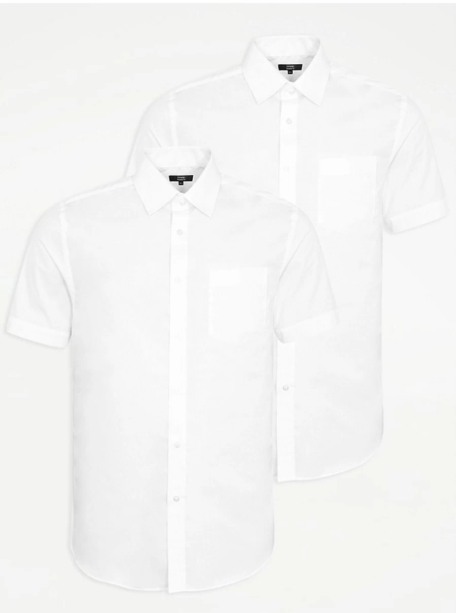 Boys' White Regular Fit Short Sleeve Formal Shirts 2 Pack | George at Asda