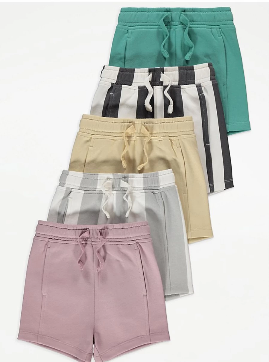 "George at Asda Boys' 5-Pack Striped Colorful Shorts – Kids' Comfortable Summer Shorts"