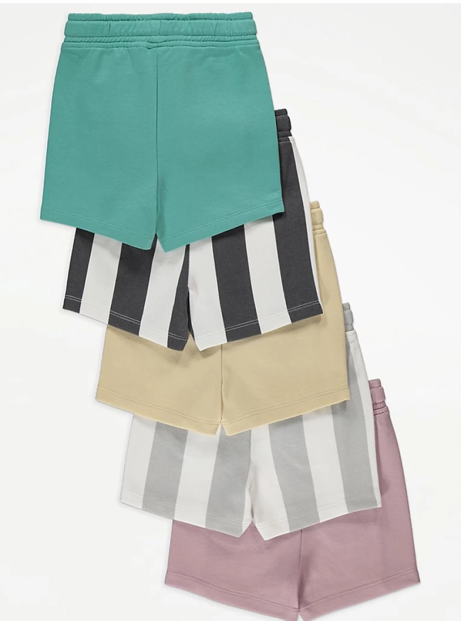 "George at Asda Boys' 5-Pack Striped Colorful Shorts – Kids' Comfortable Summer Shorts"