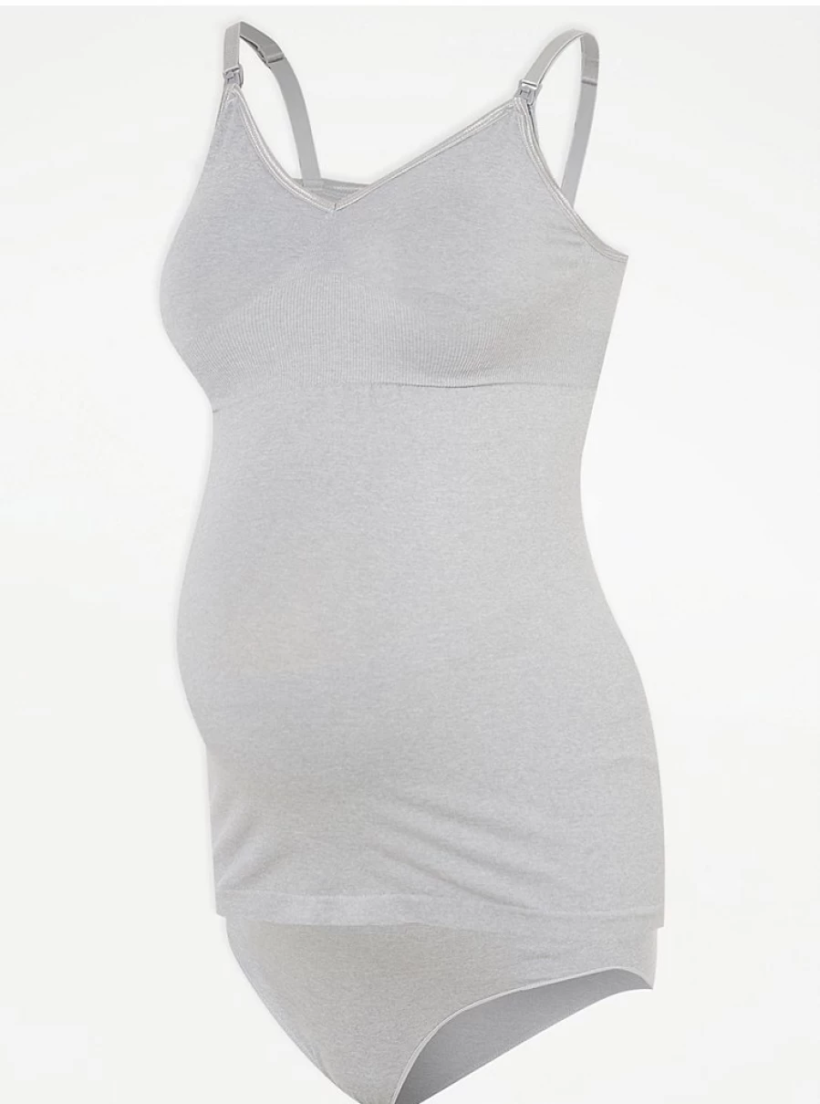 "George at Asda Grey Maternity Cami Top and Briefs Set - Comfortable Lingerie for Pregnancy"