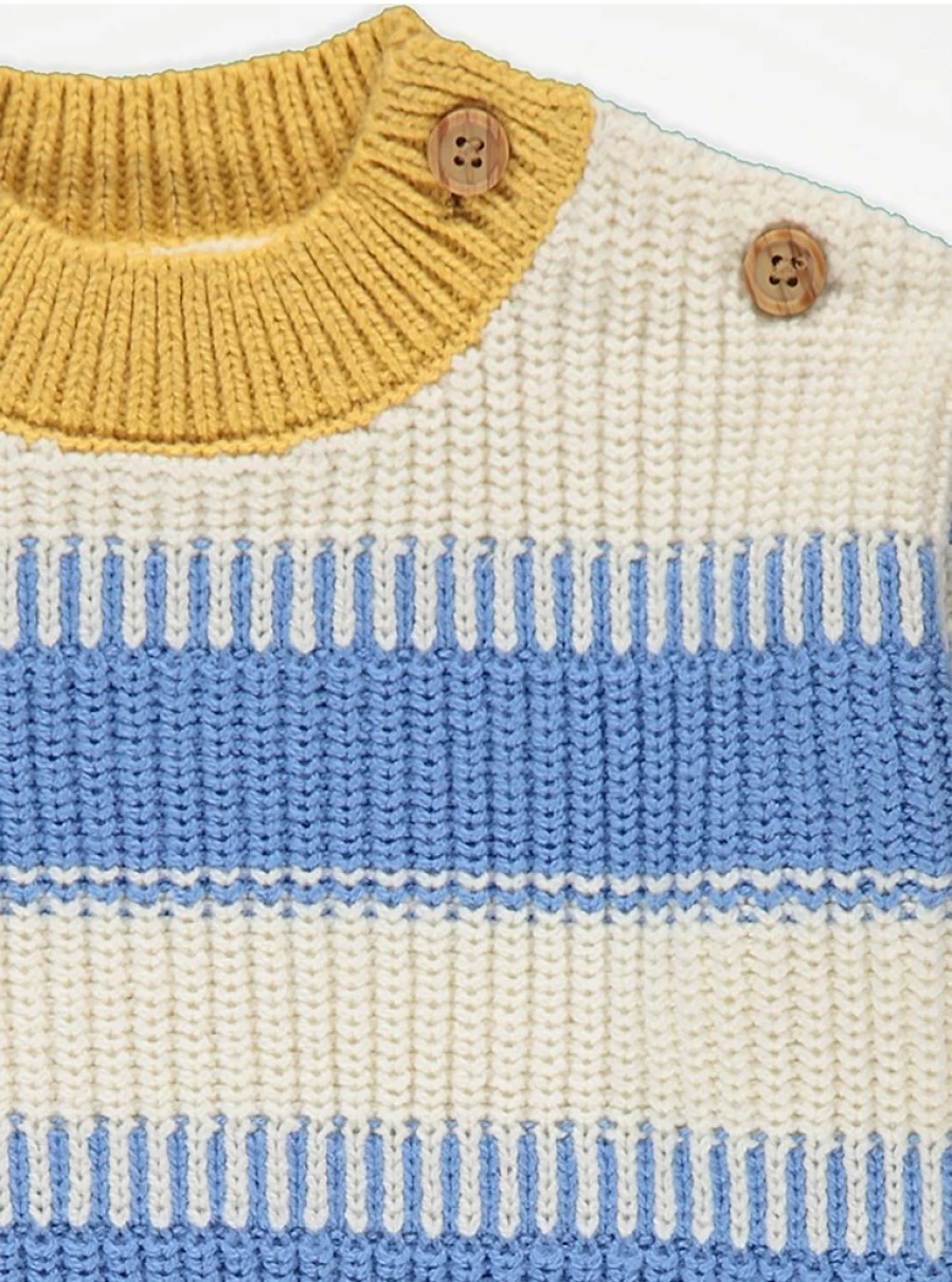 "George at Asda Boys' Cream and Blue Chunky Stripe Knit Jumper – Soft Comfortable Baby Sweater Review"