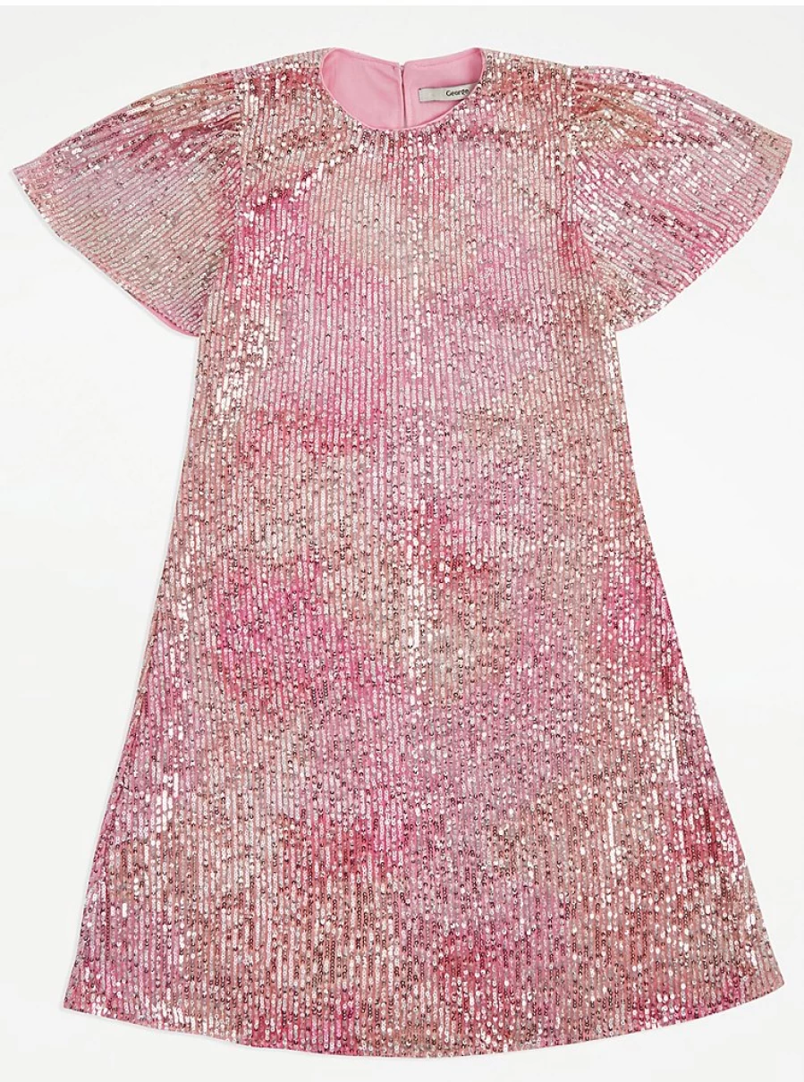 "George at Asda Girls Pink Sequin Angel Sleeve Party Dress - Kids Formal Wear Review"