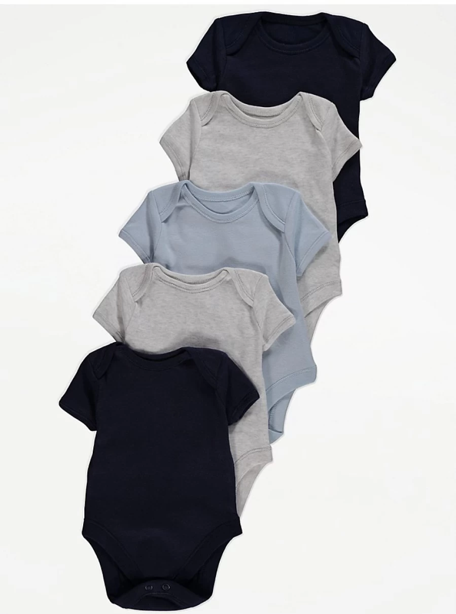 "George at Asda Baby Short Sleeve Bodysuits 5-Pack – Soft Cotton Onesies for Infants"
