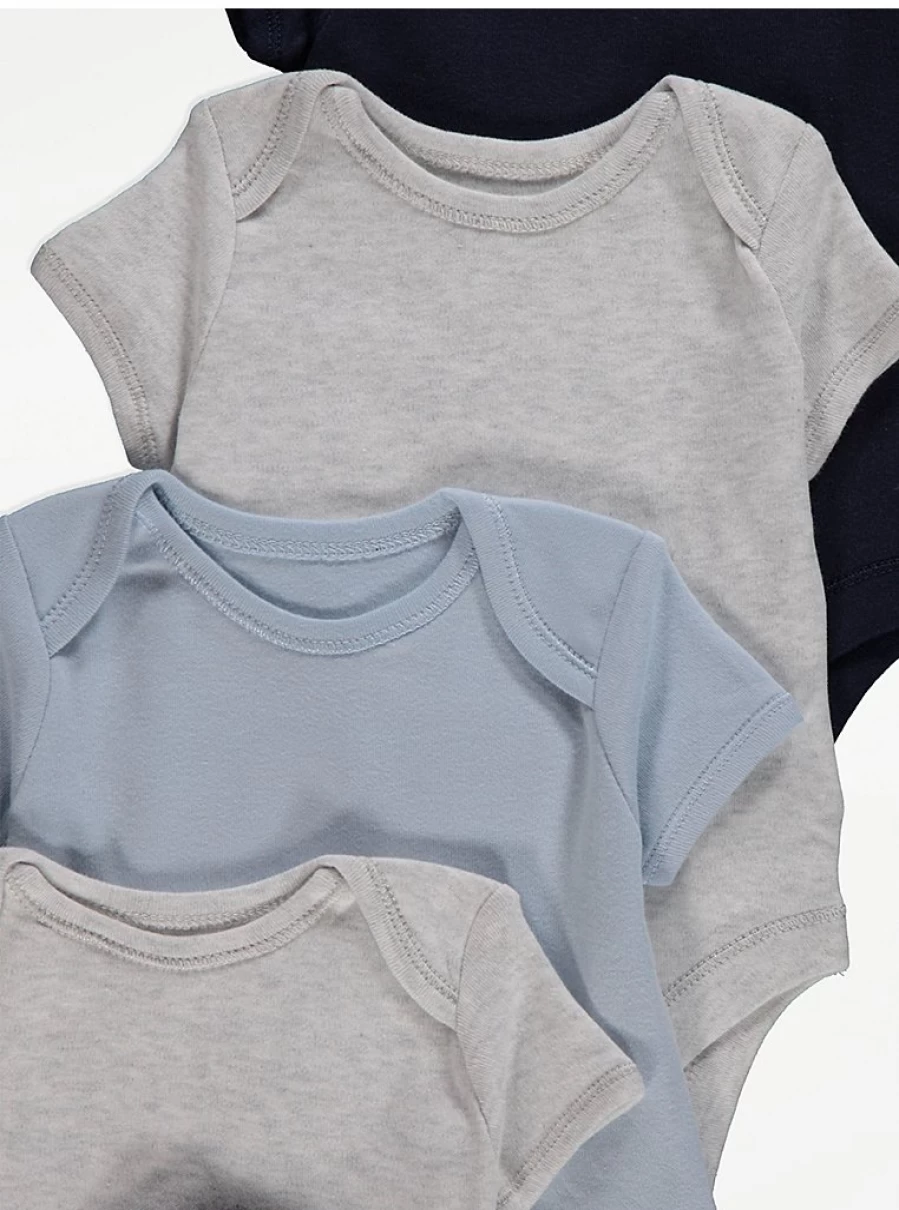 "George at Asda Baby Short Sleeve Bodysuits 5-Pack – Soft Cotton Onesies for Infants"