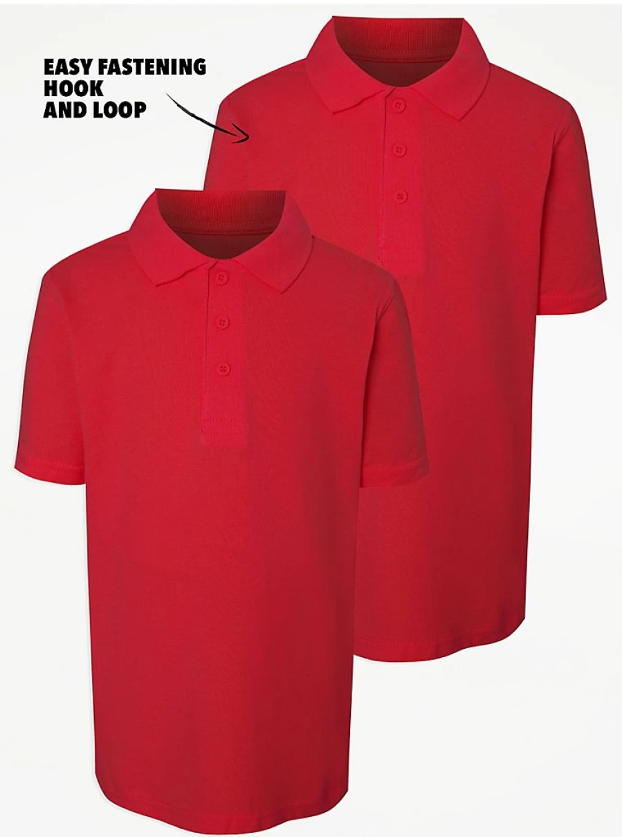 "George at Asda Red Short Sleeve School Polo Shirts 2 Pack - Easy On Comfort Fit for Kids"