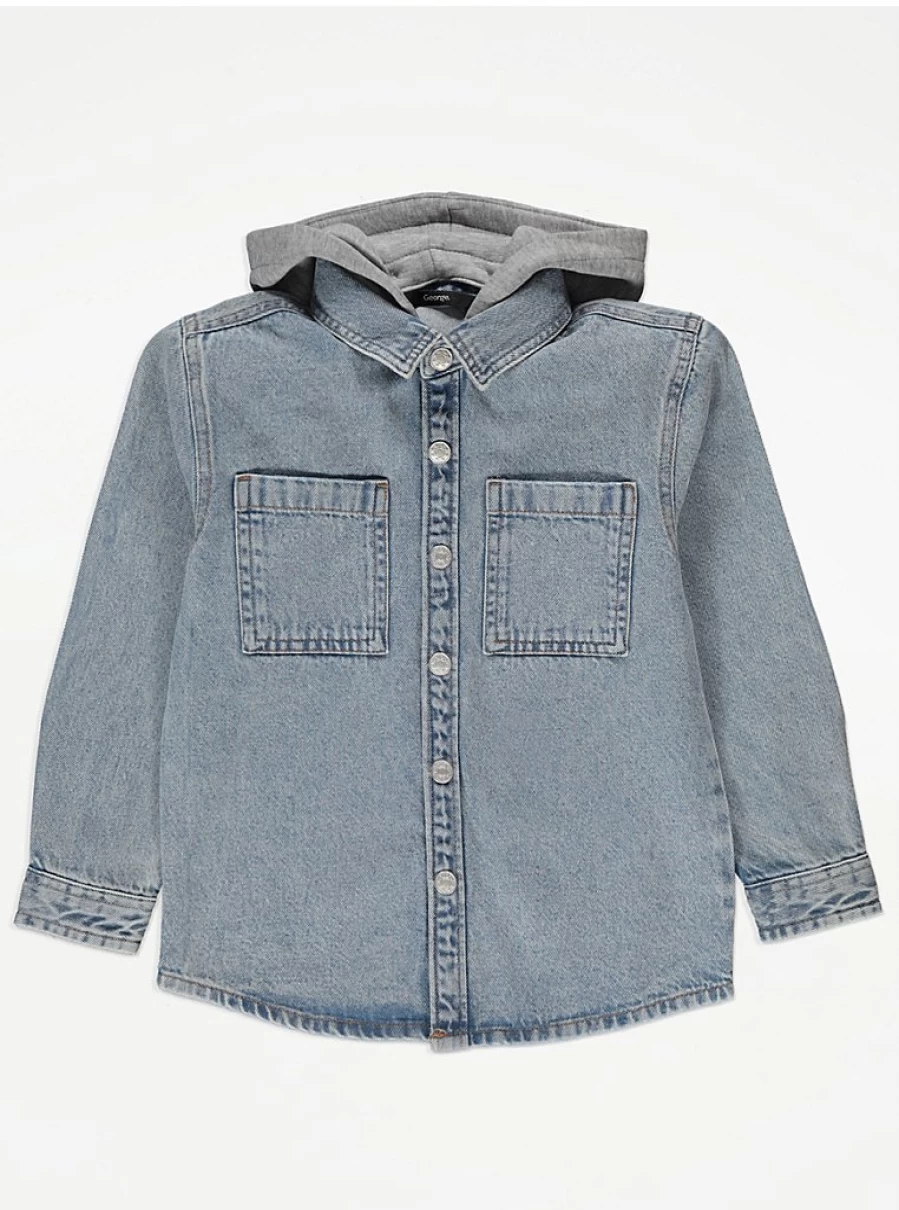 Boys' Light Blue Distressed Hooded Denim Jacket | George at Asda