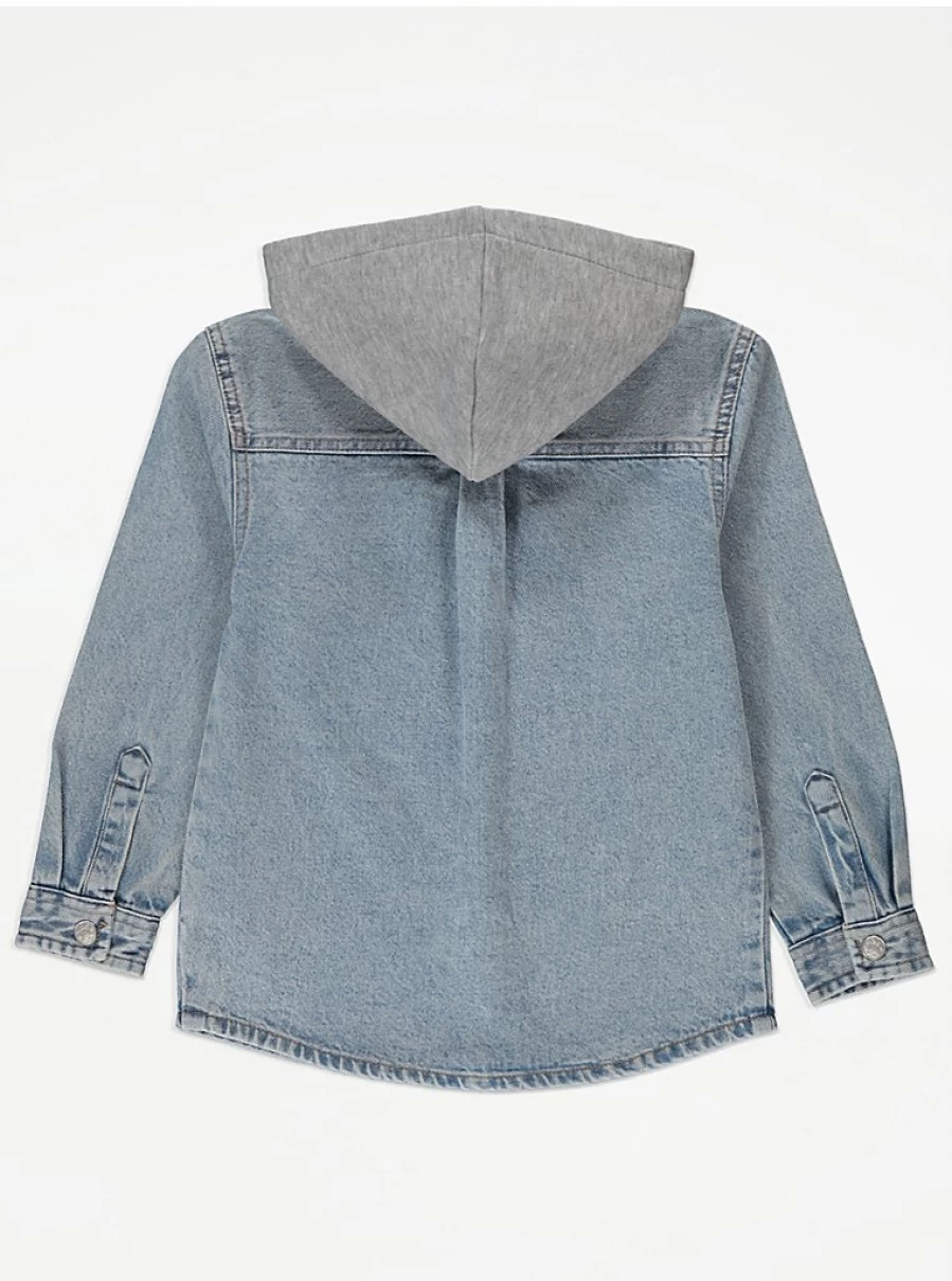 Boys' Light Blue Distressed Hooded Denim Jacket | George at Asda