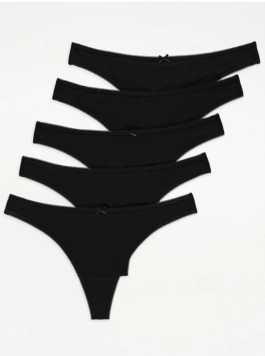 "George at Asda Women's Black Thongs 5-Pack | Comfortable Lingerie Essentials"