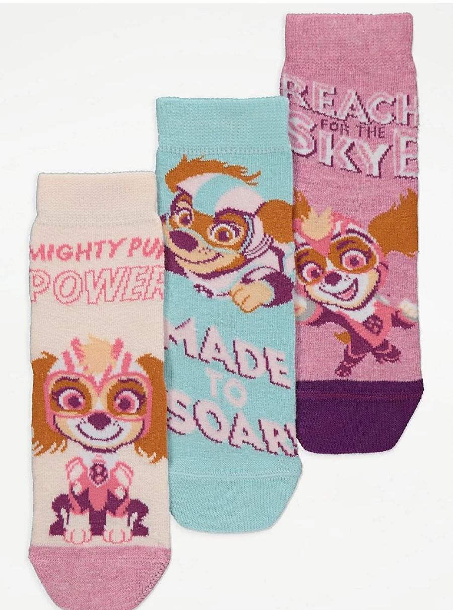 Paw Patrol Skye Kids' Ankle Socks 3-Pack - George at Asda | Soft, Durable & Fun Character Socks for Boys & Girls