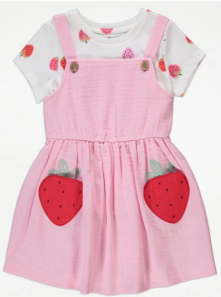 "George at Asda Girls' Pink Strawberry Print T-Shirt & Pinafore Set Review"
