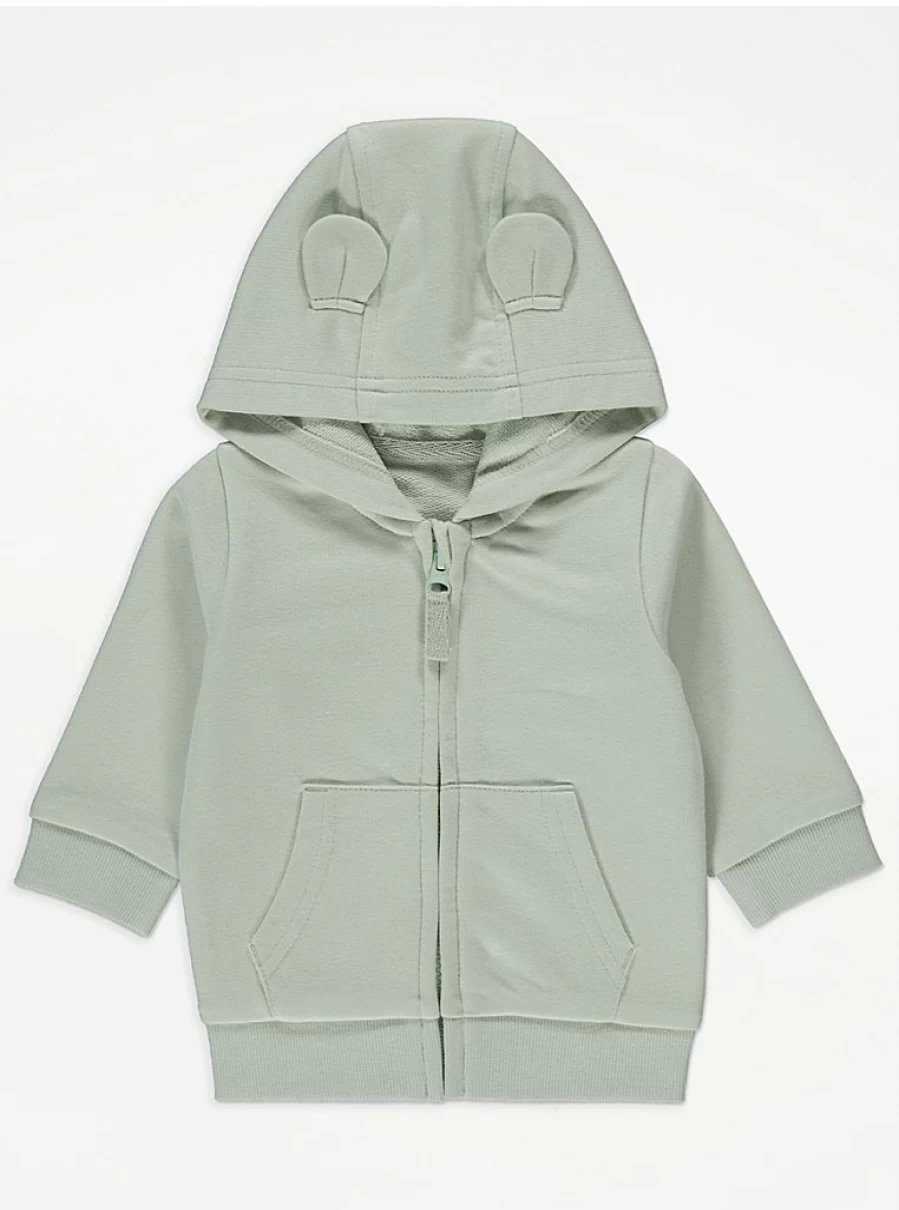 "George at Asda Boys Sage Green 3D Ear Hoodie – Soft & Stylish Pullover"