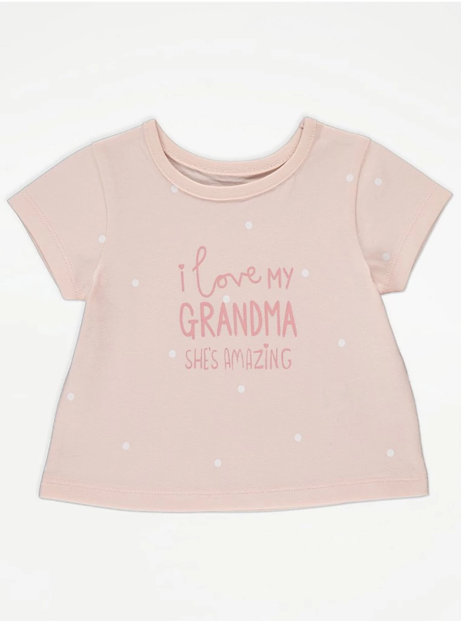 "George at Asda Baby Pink 'I Love Grandma' Dot Print T-Shirt"