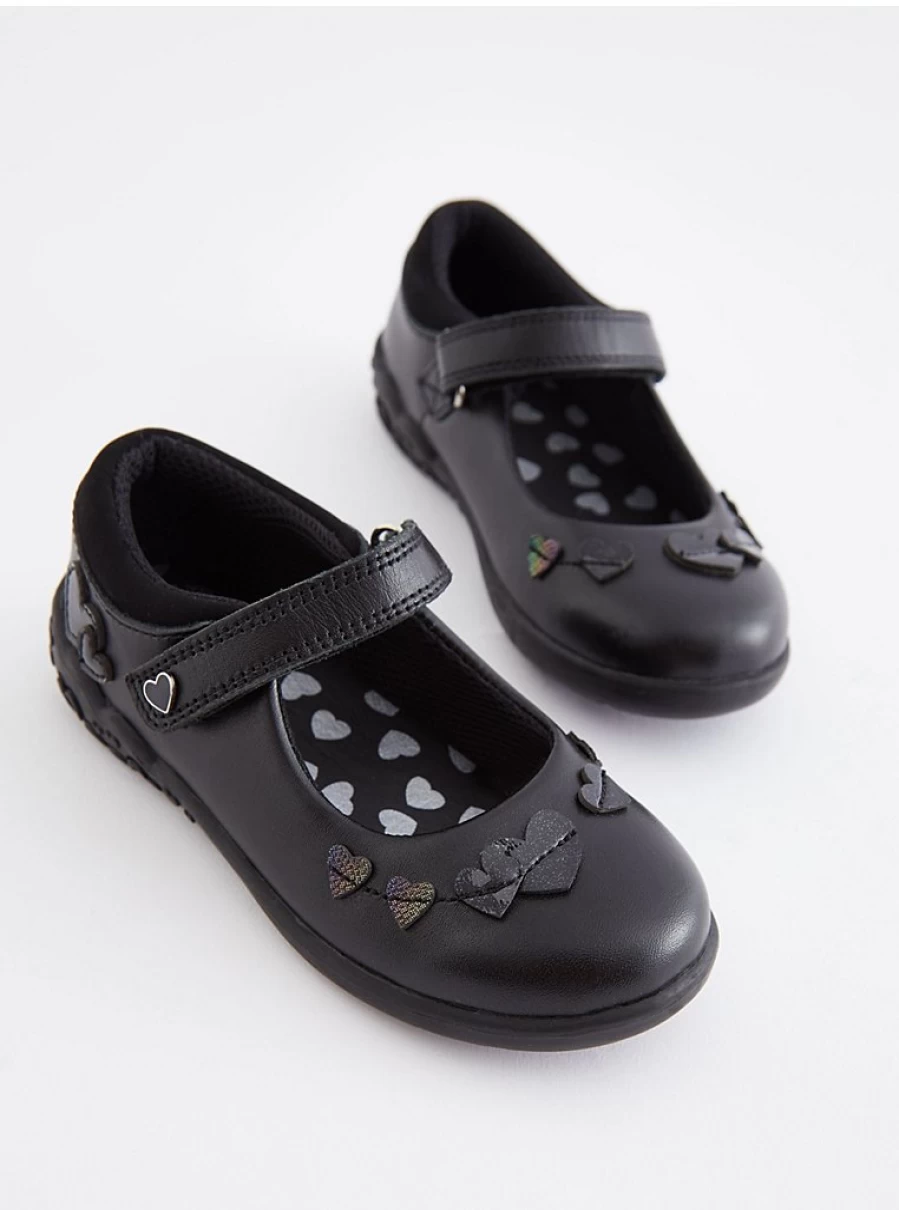 "George at Asda Black Leather Mary Jane School Shoes with Heart Details – Comfortable & Stylish"